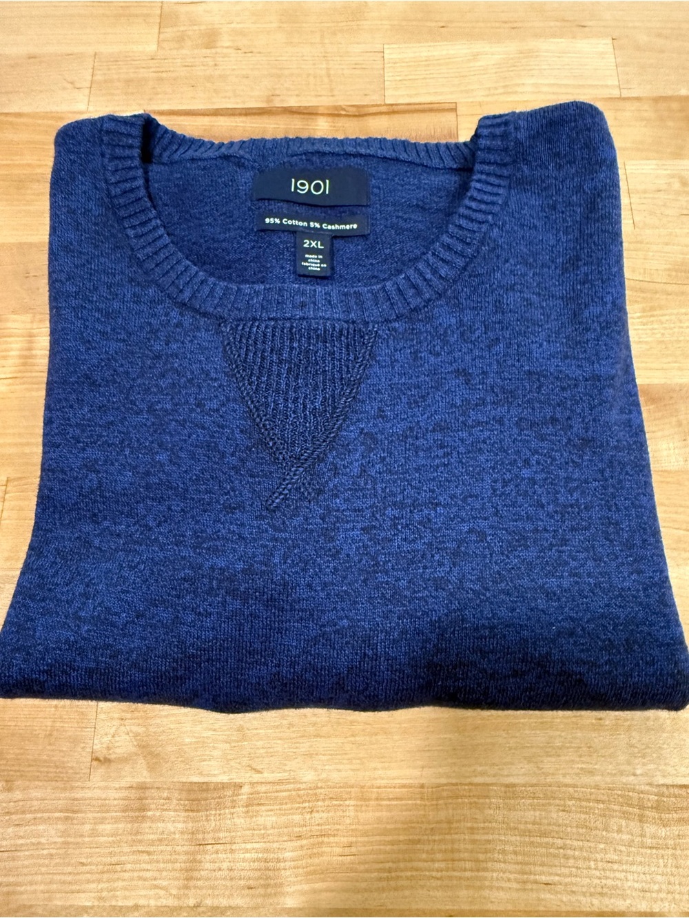 1901 Men’s Deep Navy Crewneck Cotton-Cashmere Sweater Round Neck Size 2XL